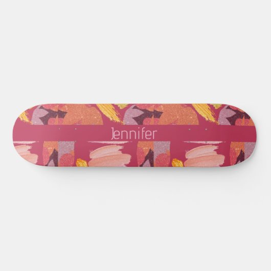 Lebhafte Magenta und Gold Abstrakt Skateboard (Horizontal)
