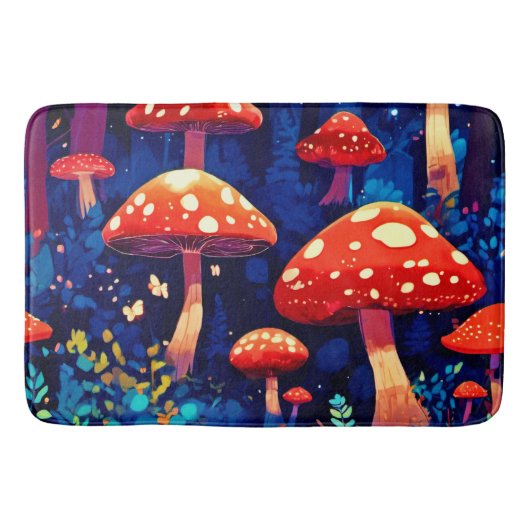 Lebhafte Magic Mushroom Forest Art Badematte (Vorderseite)