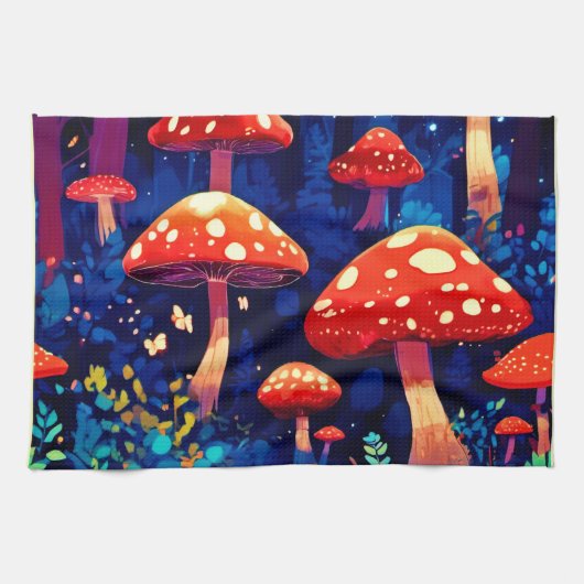 Lebhafte Magic Mushroom Forest Art Geschirrtuch (Horizontal)