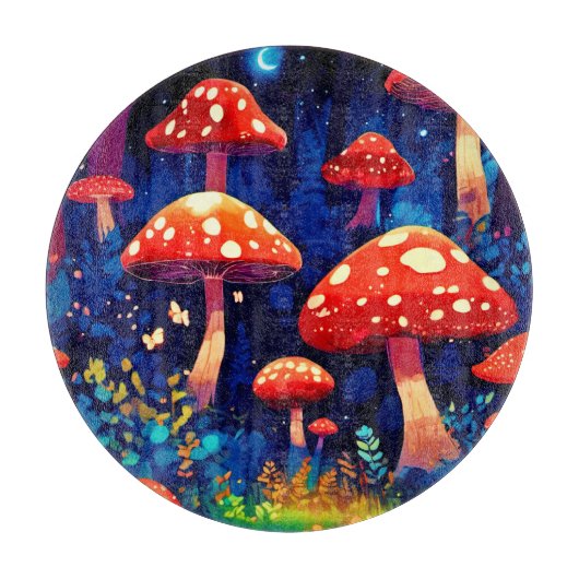 Lebhafte Magic Mushroom Forest Art Schneidebrett (Vorderseite)