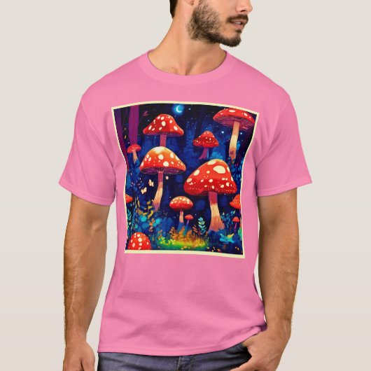 Lebhafte Magic Mushroom Forest Art T-Shirt (Vorderseite)