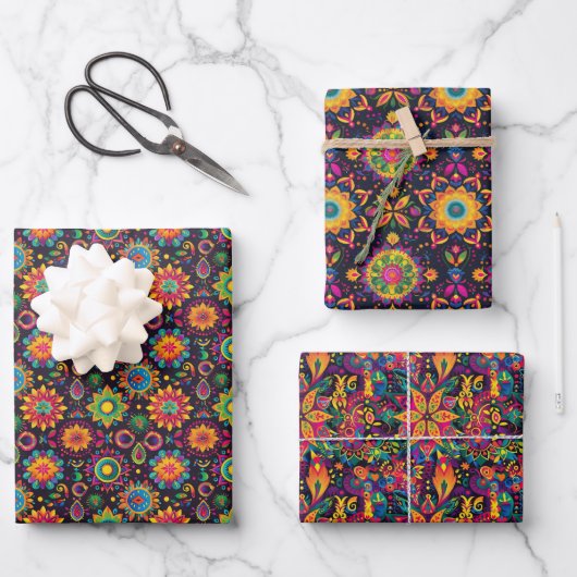 Lebhafte Mandalas Diwali Geschenkpapier Set (Vorderseite)