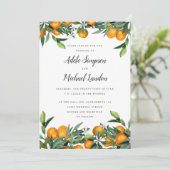 Lebhafte Mandarine Citrus Blätter Aquarellfeier Einladung (Stehend Vorderseite)