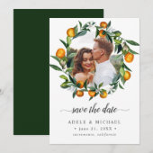 Lebhafte Mandarine Citrus Blossom Foto Save the Da Date (Vorne/Hinten)