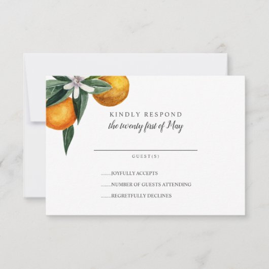 Lebhafte Mandarine Citrus Orange Wedding RSVP (Vorderseite)