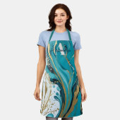 Lebhafte Marble Aquamarin Gold Weiße Abstrakte Wir Schürze (Getragen)