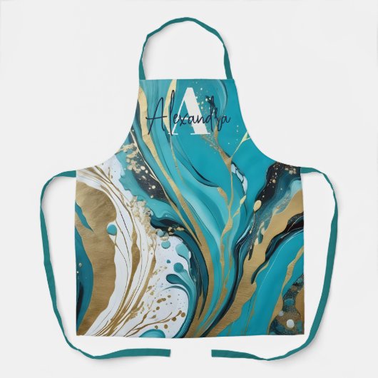 Lebhafte Marble Aquamarin Gold Weiße Abstrakte Wir Schürze (Vorderseite)
