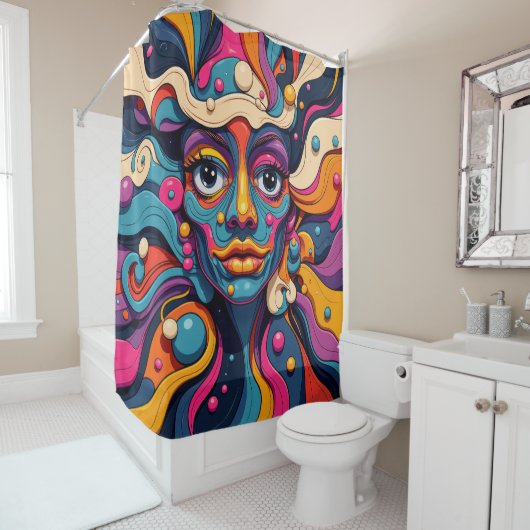 Lebhafte Maus - farbenfrohes Abstraktes Portrait Duschvorhang (Beispiel)