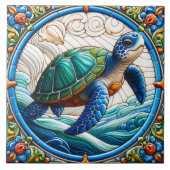 Lebhafte Meeresschildkröte in farbenfrohen Wellen Fliese (Vorderseite)