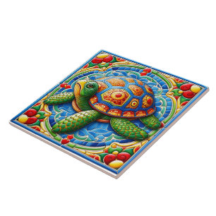 Lebhafte Meeresschildkröten Kunst Fliese