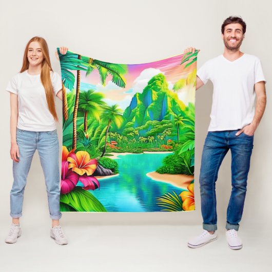 Lebhafte Meereswellen und Palmen Fleecedecke (Beispiel)