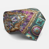 Lebhafte Metallic Aquamarin Pink Blue Gold Bronze Krawatte (Gerollt)