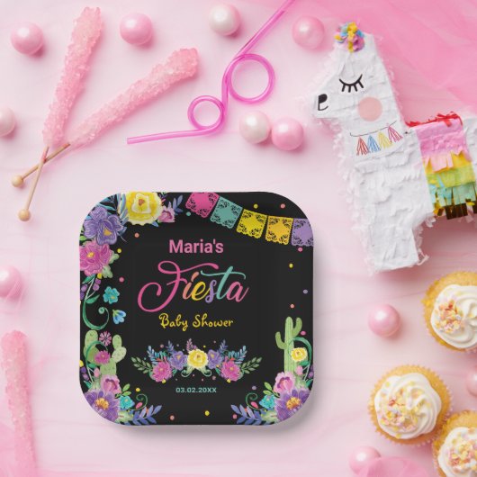 Lebhafte mexikanische Blume Blumenfiesta Babydusch Pappteller (Party)
