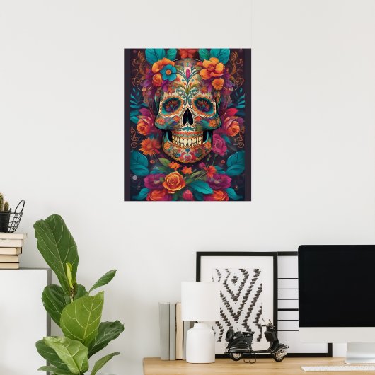 Lebhafte mexikanische Feier: Sugar Skull Art Poster (Heimbüro)