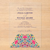 Lebhafte mexikanische Fiesta Style Rainbow Wedding Acryleinladungen (Vorderseite)