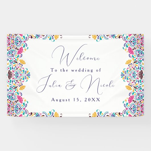 Lebhafte mexikanische Fiesta Style Rainbow Wedding Banner (Horizontal)