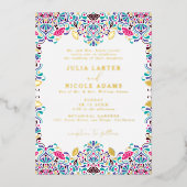 Lebhafte mexikanische Fiesta Style Rainbow Wedding Folieneinladung (Vorderseite)