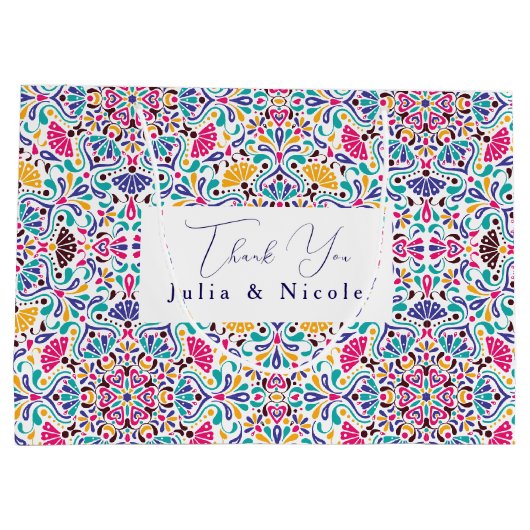 Lebhafte mexikanische Fiesta Style Rainbow Wedding Große Geschenktüte (Rückseite)