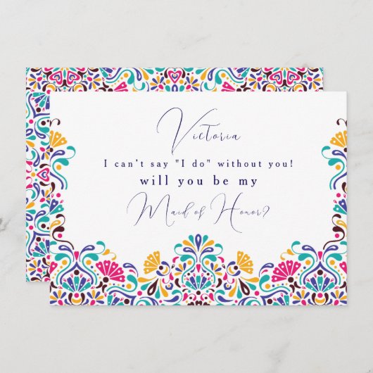 Lebhafte mexikanische Fiesta Style Rainbow Wedding Menükarte (Vorne/Hinten)