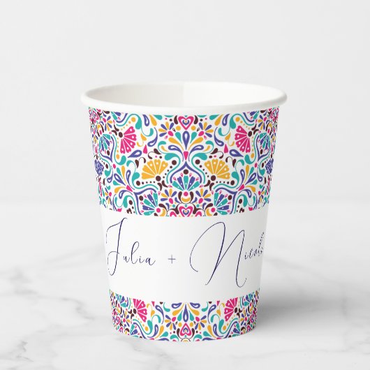 Lebhafte mexikanische Fiesta Style Rainbow Wedding Pappbecher (Links)