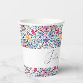 Lebhafte mexikanische Fiesta Style Rainbow Wedding Pappbecher (Vorderseite)