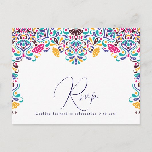 Lebhafte mexikanische Fiesta Style Rainbow Wedding Postkarte (Vorderseite)
