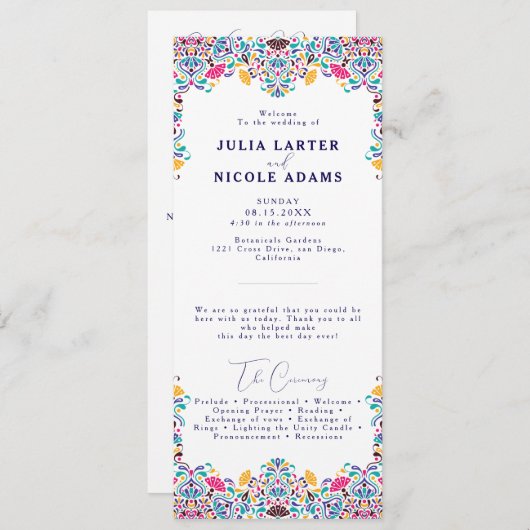 Lebhafte mexikanische Fiesta Style Rainbow Wedding Programm (Vorne/Hinten)