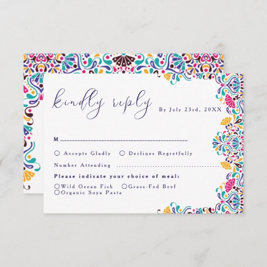 Lebhafte mexikanische Fiesta Style Rainbow Wedding RSVP Karte (Vorne/Hinten)