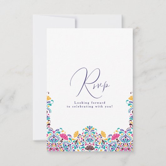 Lebhafte mexikanische Fiesta Style Rainbow Wedding RSVP Karte (Rückseite)