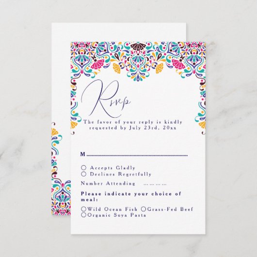 Lebhafte mexikanische Fiesta Style Rainbow Wedding RSVP Karte (Vorne/Hinten)