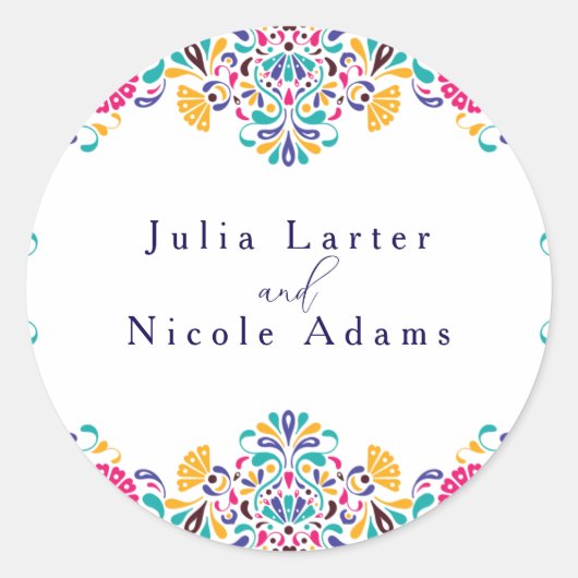 Lebhafte mexikanische Fiesta Style Rainbow Wedding Runder Aufkleber (Vorderseite)
