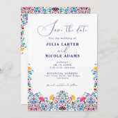Lebhafte mexikanische Fiesta Style Rainbow Wedding Save The Date (Vorne/Hinten)