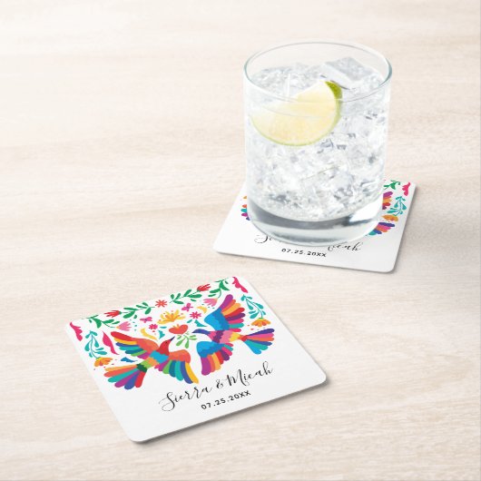 Lebhafte mexikanische Inspiriert Vögel und Blumen Rechteckiger Pappuntersetzer (Vor Ort)