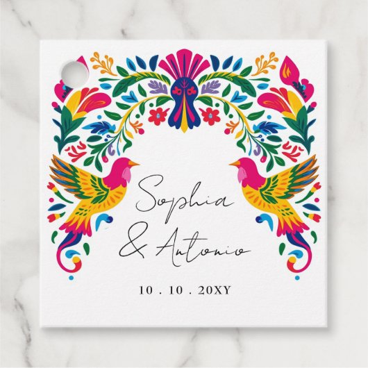 Lebhafte mexikanische Otomi Birds Floral Fiesta We Geschenkanhänger (Vorderseite)