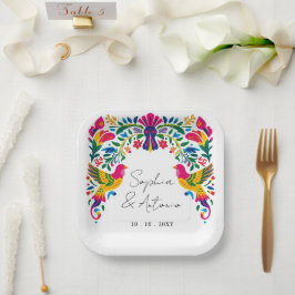 Lebhafte mexikanische Otomi Birds Floral Fiesta We Pappteller