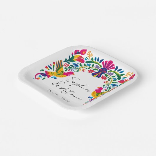 Lebhafte mexikanische Otomi Birds Floral Fiesta We Pappteller (Gewinkelt)