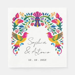 Lebhafte mexikanische Otomi Birds Floral Fiesta We Serviette