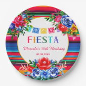 Lebhafte mexikanische Serape & Floral Geburtstag F Pappteller (Vorderseite)