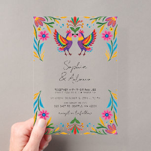 Lebhafte mexikanische Vögel Otomi Blumenfiesta Hoc Acryleinladungen