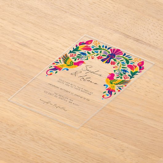 Lebhafte mexikanische Vögel Otomi Blumenfiesta Hoc Acryleinladungen (Ablage )