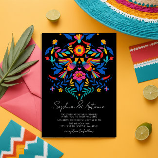 Lebhafte mexikanische Vögel Otomi Blumenfiesta Hoc Einladung