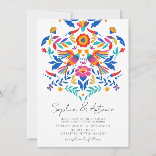 Lebhafte mexikanische Vögel Otomi Blumenfiesta Hoc Einladung (Vorderseite)