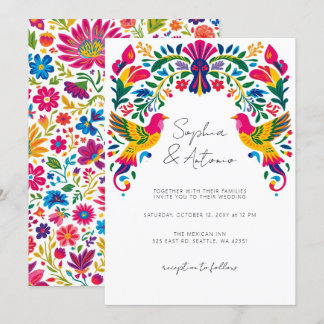 Lebhafte mexikanische Vögel Otomi Blumenfiesta Hoc Einladung