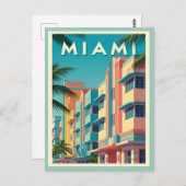 Lebhafte Miami-Gebäude mit Palmen Postkarte (Vorne/Hinten)