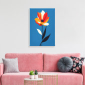 Lebhafte Minimalistische Blume auf Blue Art Leinwanddruck (Insitu (Wohnzimmer))