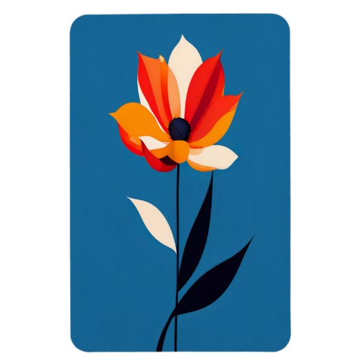 Lebhafte Minimalistische Blume auf Blue Art Magnet (Vertikal)