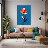 Lebhafte Minimalistische Blume auf Blue Art Poster