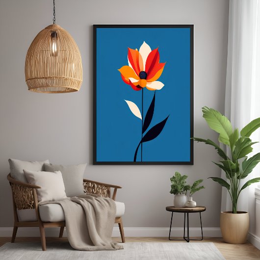 Lebhafte Minimalistische Blume auf Blue Art Poster