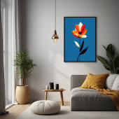 Lebhafte Minimalistische Blume auf Blue Art Poster