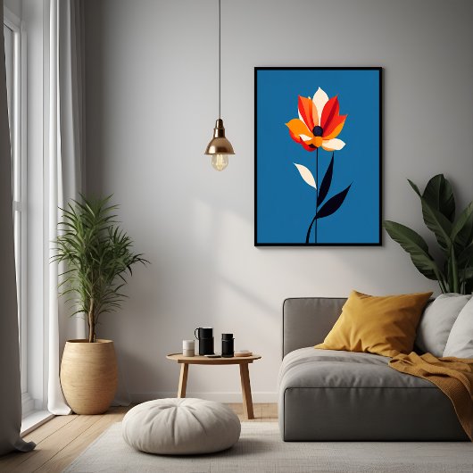 Lebhafte Minimalistische Blume auf Blue Art Poster